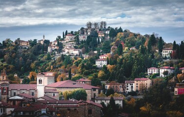 Charming view of Bergamo under the cloudy sky, Italy