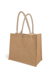 Wall Mural - Fabric Hessian bag, sack brown with handle, reusable shopping bag isolated on white background.