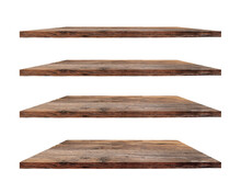 A Collection Of Four Wooden Shelves On A White Background That Separates The Objects. For A Product Display Montage.