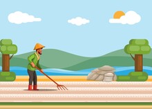 Farmer Making And Harvesting Salt From Sea Water In Traditional Illustration Vector