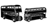 Fototapeta  - Silhouette of Double decker bus, Sketch drawing of Double decker Bus, Line art illustration of indian vintage retro bus