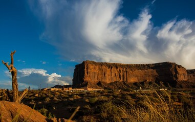 Wall Mural - Beautiful view of the Enchanted Mesa Mountain, under cloudy sky at San Ildefonso Pueblo,New Mexico