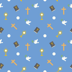 Poster - seamless pattern of christianity, catholic church icons, great for wrapping, textile, wallpaper, greeting card- vector illustration