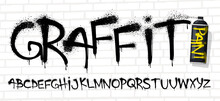 Spray Graffiti Font. Urban Wall Tagging Lettering, Street Art Text With Sprayed Paint Texture Effect And Grunge Capital Letters Vector Set