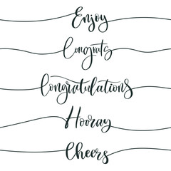 congratulatory continuous line lettering. enjoy, congrats and cheers calligraphic inscription. congr