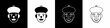 Set French mime icon isolated on black and white background. Vector