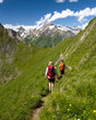 Summer in Austria, couple hiking with a view of the Hohe Tauern, Pinzgau, Salzburger Land, Austria, Europe