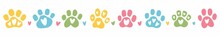 Vector, Horizontal, Children's Illustration Of Hand-drawn Paw Prints Of Cats And Dogs