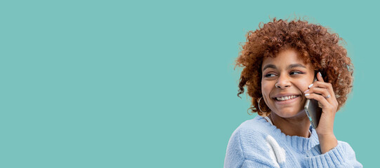 isolated latin american girl talking on mobile phone