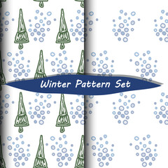 Wall Mural - Fir tree and snow seamless vector pattern set