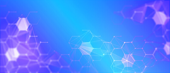 Poster - Hexagon shapes pattern and connection lines on blue background