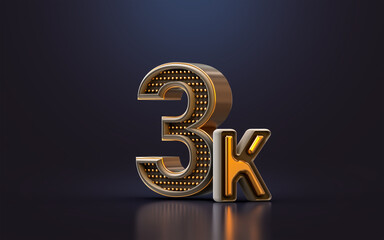 gold luxury Thank you for 3k followers online social banner happy celebration 3d render