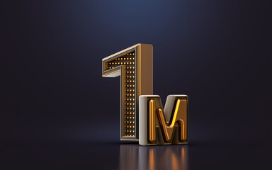 gold luxury Thank you for 1 millions followers online social banner happy celebration 3d render