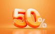 orange realistic glossy 50 percentage number symbol 3d render concept seasonal shopping discount