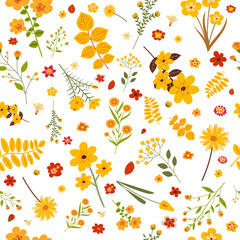 Wall Mural - flowers yellow seamless white background , vector