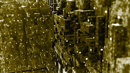 Wall Mural - Golden and green tunnel. Motion.Shiny corridors made in 3d format are turned over and twisted in different directions.
