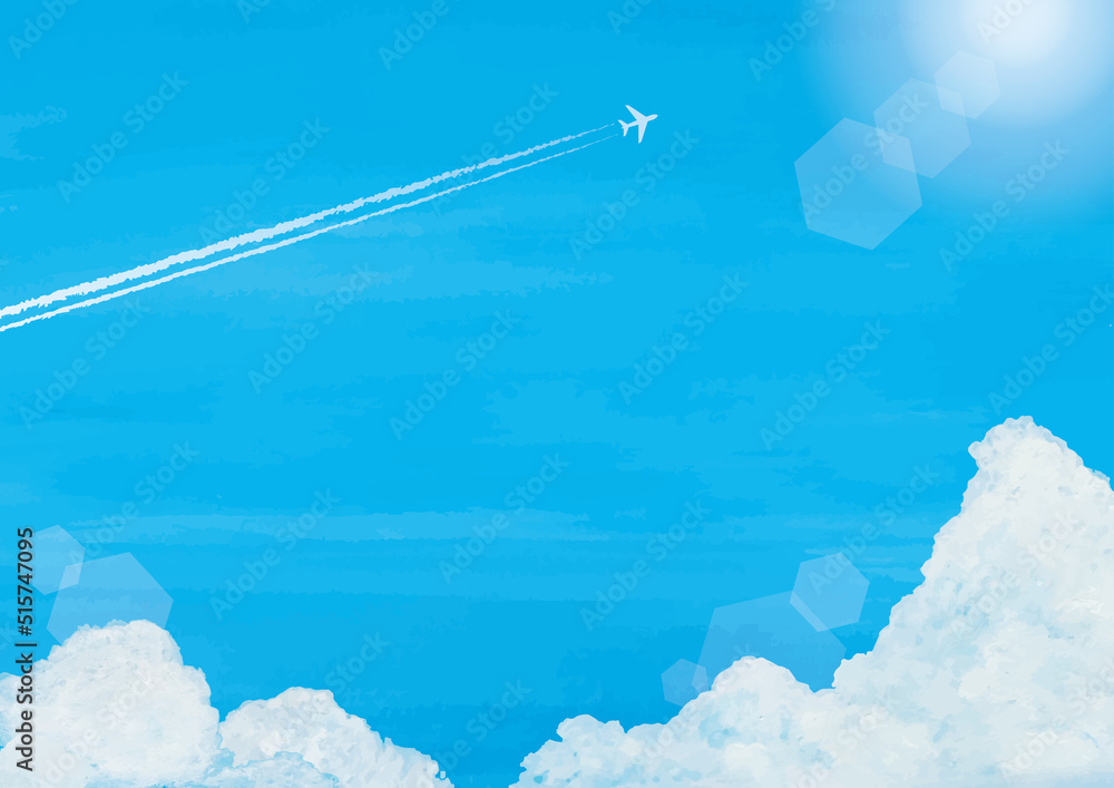夏の空とヒコーキ雲水彩 Stock Vector | Adobe Stock