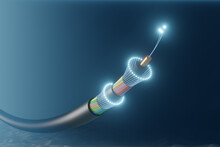 Submarine Underwater Communication Fibre Optic Cable On Deep Sea Bed.