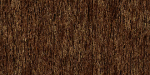 Seamless tree bark background texture closeup. Tileable panoramic natural wood oak, fir or pine forest woodland surface pattern. Rustic detailed dark reddish brown wallpaper backdrop. 3D rendering..