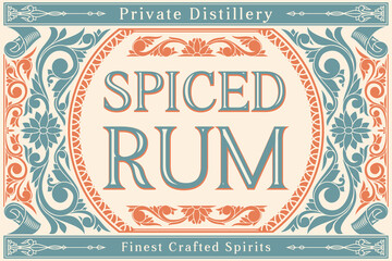 Sticker - Spiced Rum - ornate decorative label