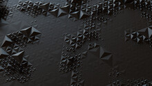 Dark Modern Surface With Triangular Pyramids. Black, Abstract 3d Texture.