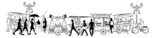Vector Illustration Of Street Food Vendors And Pedestrians In Indonesia