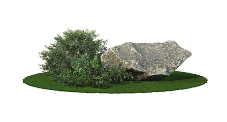 The garden is decorated with stones on a white background.