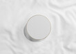 White, light gray, black and white 3D rendering minimal product display top view flat lay circle podium or stand with gold line on wavy textile for luxury cosmetic product photography from above
