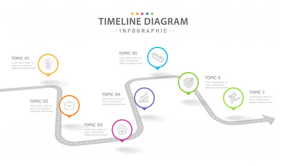 Wall Mural - Infographic template for business. 7 Steps modern Timeline diagram calendar with arrows, presentation vector infographic.