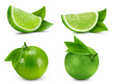 Lime Collection. Lime Isolated On White Background. Lime Macro. With Clipping Path