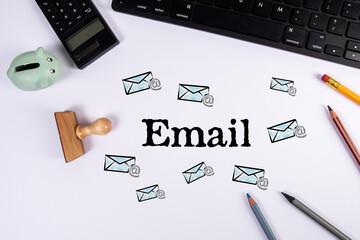 Wall Mural - Email, business concept. Computer keyboard on a white office table