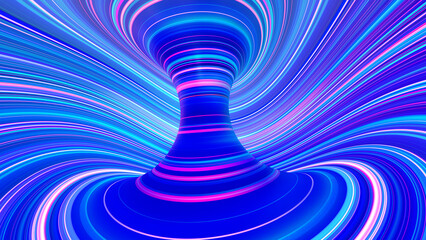 Fototapete - Purple curved neon rays and glowing lines. Speed of light. A fantastic whirlwind of threads of space and time. 3D illustration smooth astronomical vortex structure