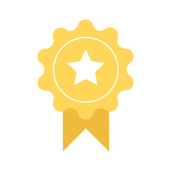Gold award badge semi flat color vector element. Full sized decoration on white. Appreciation mark. Outstanding achievements. Simple cartoon style illustration for web graphic design and animation