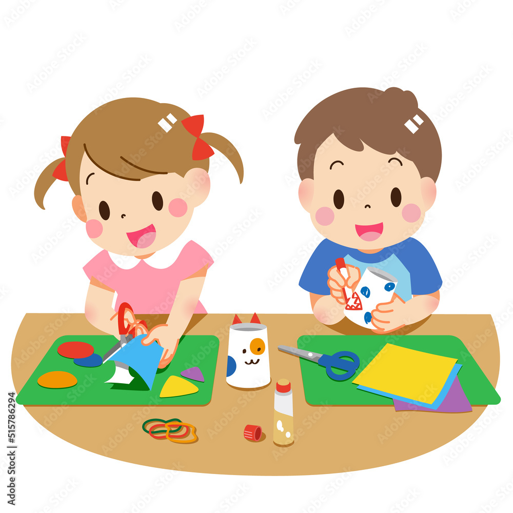 Children doing crafts Stock Vector | Adobe Stock, image size:1000x1000