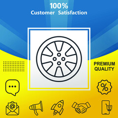 Automobile wheel vector glyph color icon. With yellow and blue background option