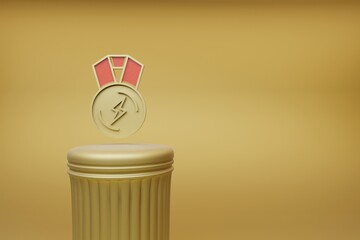 Poster - Beautiful abstract illustrations Golden medal lightning symbol icons on a golden column and wonderful background. 3d rendering illustration. Background pattern for design.