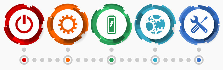 Aufkleber - Industry, power and energy concept vector icon set, flat design web buttons, technology infographic template