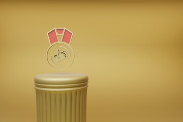 Poster - Beautiful abstract illustrations Golden medal thumbs up  symbol icons on a golden column and wonderful background. 3d rendering illustration. Background pattern for design.