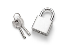 Key With Metal Padlock Isolated On White Background
