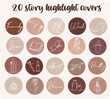 One line instagram lifestyle highlight icon set. Hand drawn story covers for social media