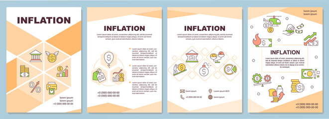 Inflation orange brochure template. Currency value. Leaflet design with linear icons. Editable 4 vector layouts for presentation, annual reports. Arial-Black, Myriad Pro-Regular fonts used