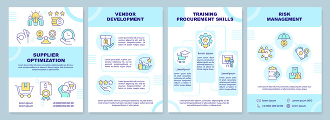 Sourcing strategies in procurement blue brochure template. Leaflet design with linear icons. Editable 4 vector layouts for presentation, annual reports. Arial-Black, Myriad Pro-Regular fonts used