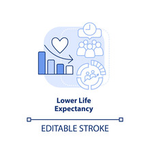 Lower Life Expectancy Light Blue Concept Icon. Effect Of Global Overpopulation Abstract Idea Thin Line Illustration. Isolated Outline Drawing. Editable Stroke. Arial, Myriad Pro-Bold Fonts Used