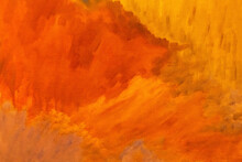 Abstract Art Background Orange And Yellow Colors. Watercolor Painting On Canvas With Soft Red Gradient.