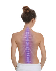 Wall Mural - Woman with healthy spine on white background, back view