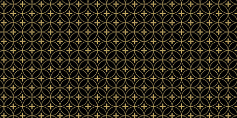 Poster - Background pattern seamless floral and circle line abstract gold color flowers isolated on black background.