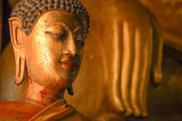 Buddha statue, Buddha images and deities close-up, sacred objects, gods, Thai arts, ancient Buddhist art, Buddha made by gold, bronze, silver, photo group and portraits of Buddha