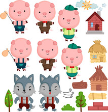 A Cute Vector Of Characters In Three Little Pigs Story