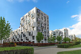Fototapeta Londyn - Cityscape of a residential area with modern apartment buildings, new green urban landscape in the city