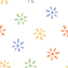 Colorful Boho Floral Seamless Pattern With White Background.